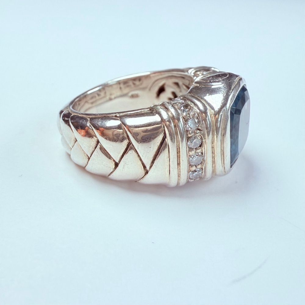 Scott Kay 4 CT London Blue Topaz Diamond Basket Weave Sterling Silver 925 Ring - Picture 5 of 15